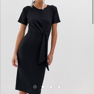 Missguided ribbed midi dress with tie front.